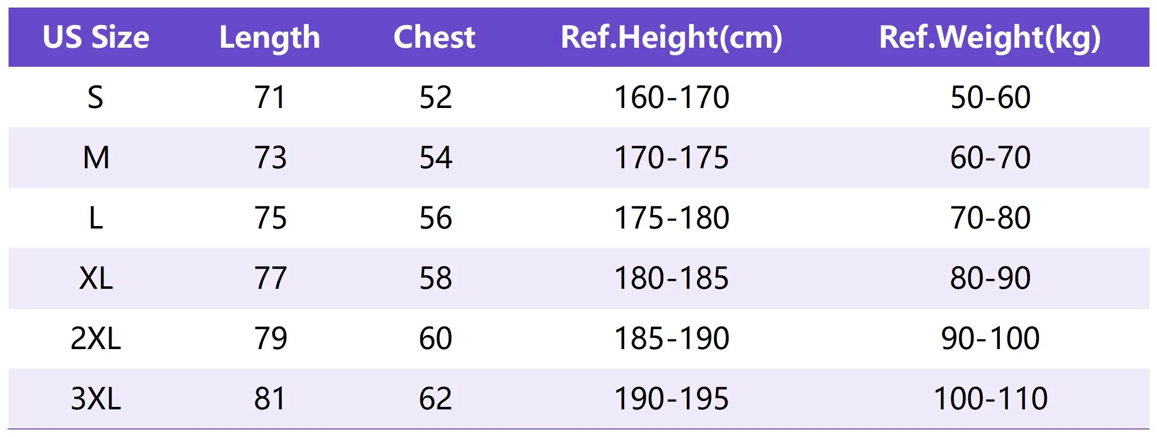 Lu Lt002 Sizing Chart