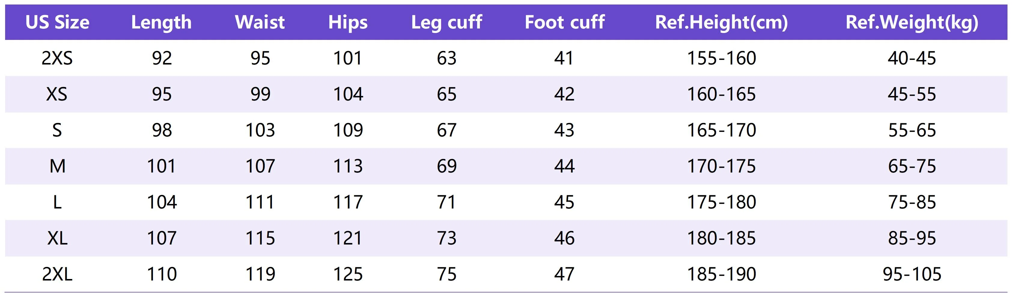 Lu Pa002 Sizing Chart