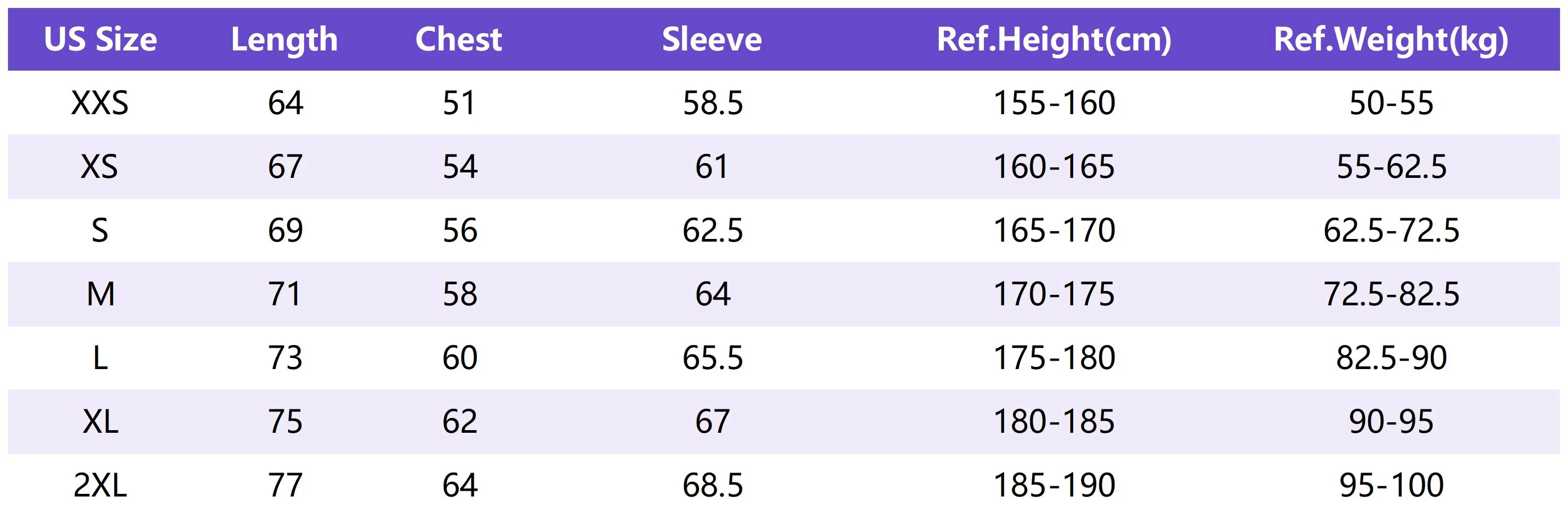 Lu Pu001 Sizing Chart
