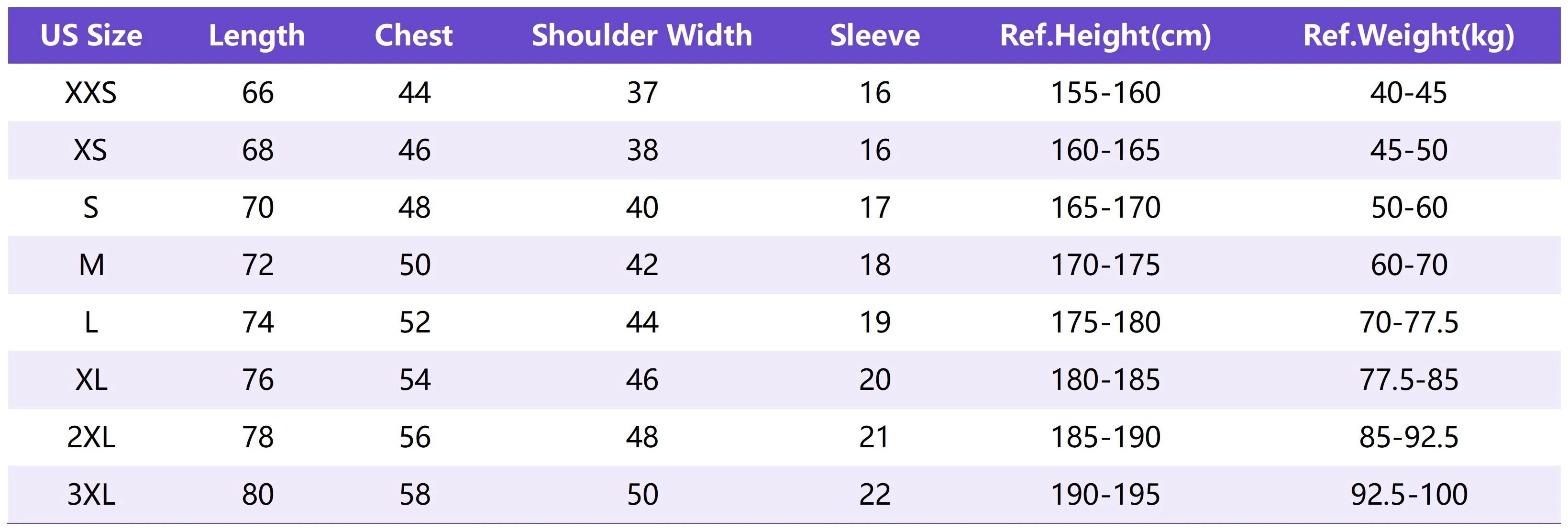 Lu T009 Sizing Chart