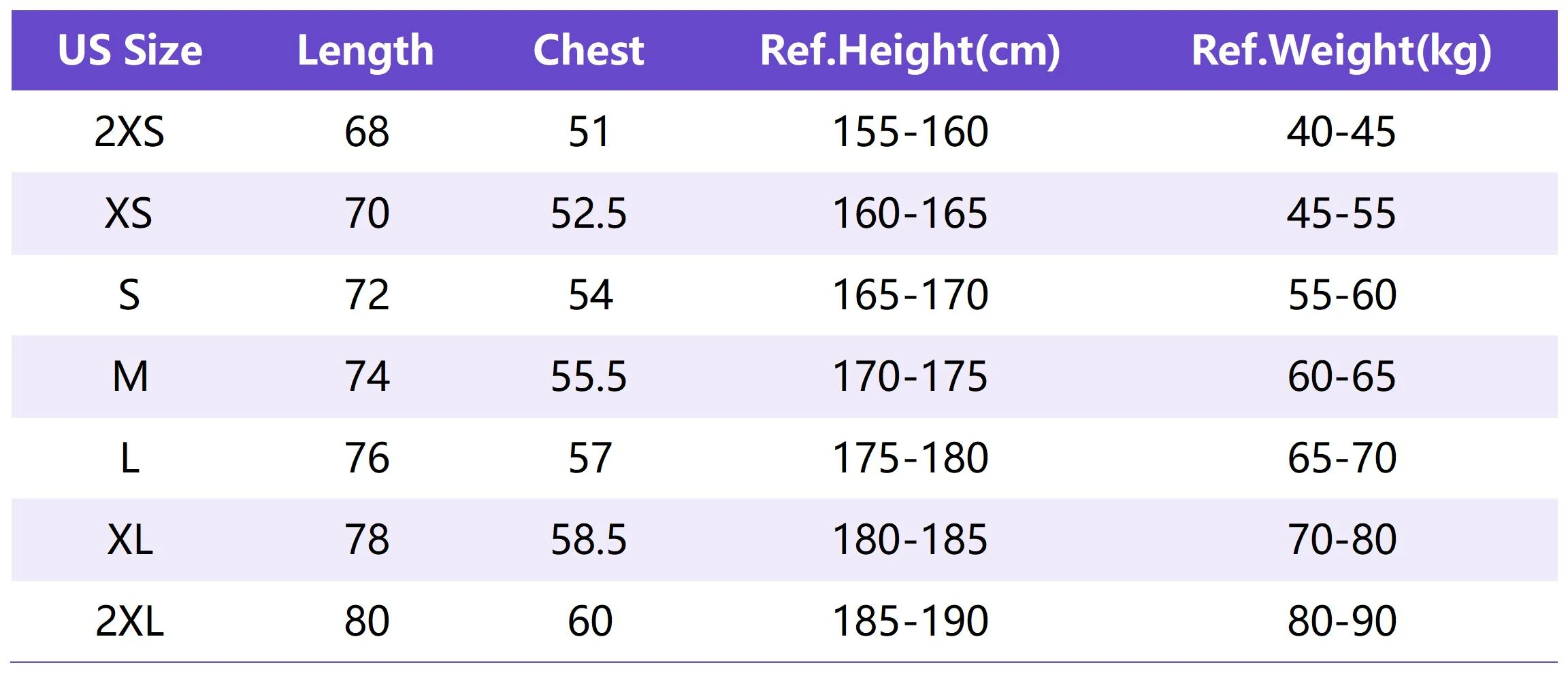 Lu Tt001 Sizing Chart
